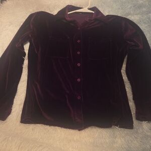 Velvet Button-Up Blouse - Purple/Eggplant